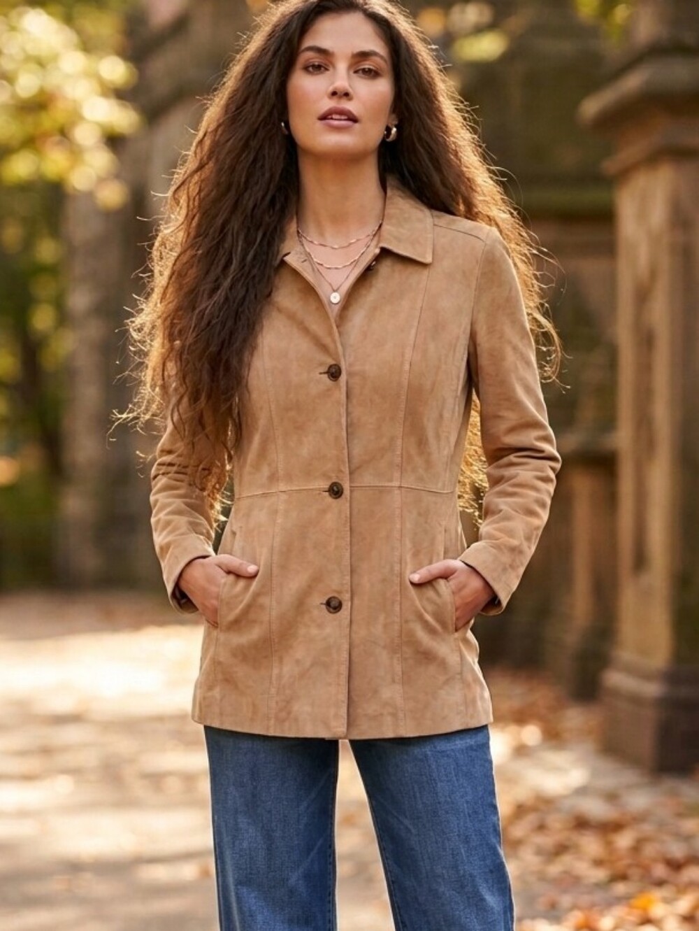Marc New York Light Tan Genuime Real Leather Suede Button Jacket Size M